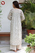 Mul Mul Cotton Kali Style Kurta Pant with Dupatta in Geometric Block Print