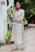 Chanderi Silk Kurta Pant with Dupatta in Pomegranate Block Print