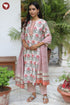 Chanderi Silk Kurta Pant with Dupatta in Embroidered & Floral Block Print