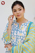 Chanderi Silk Teal Kurta Pant with Dupatta in Floral Block Print