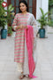 Chanderi Silk Kurta Pant & Dupatta Set in Block Print
