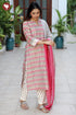 Chanderi Silk Kurta Pant & Dupatta Set in Block Print