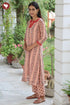 Chanderi Silk Peach Kurta Pant with Dupatta in Floral Block Print