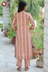 Chanderi Silk Peach Kurta Pant with Dupatta in Floral Block Print