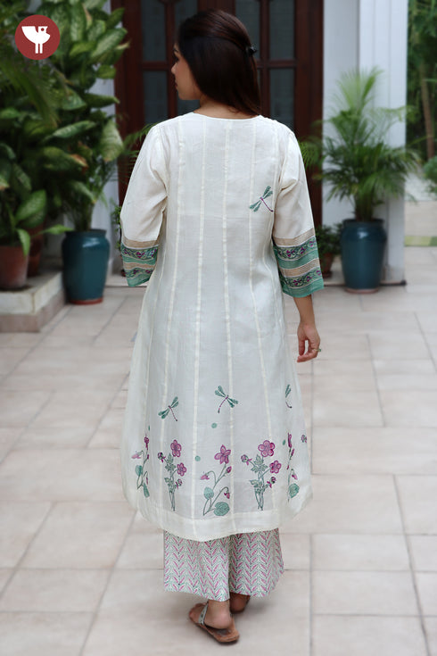 Chanderi Silk Kurta Pant with Dupatta in Floral Block Print