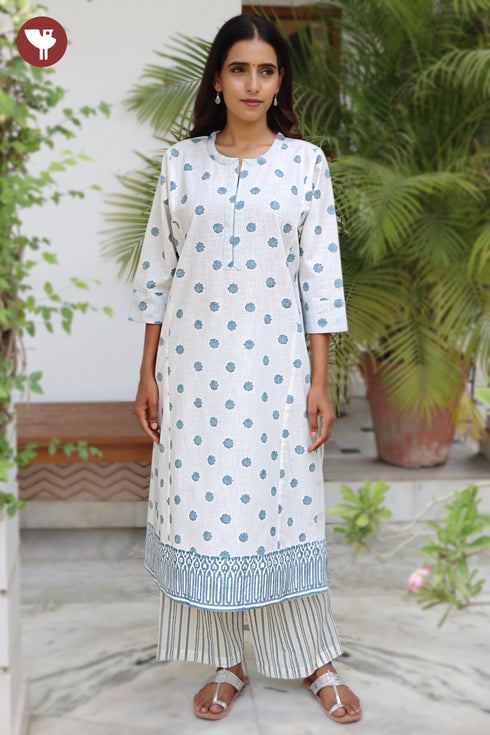 Cotton Kurta And Pant Set In Floral Block Print