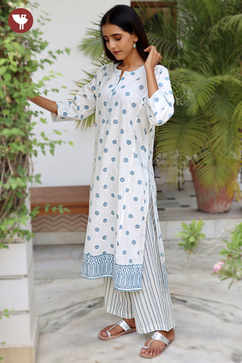 Cotton Kurta And Pant Set In Floral Block Print
