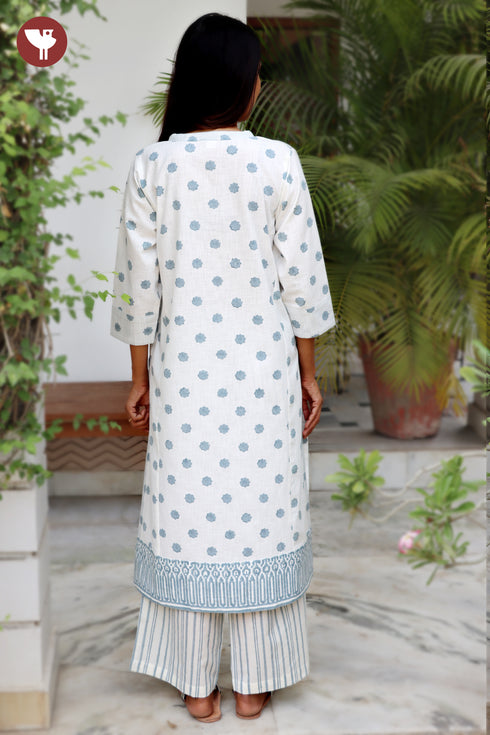 Cotton Kurta And Pant Set In Floral Block Print