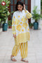Slub Cotton Lemon & Yellow Kurta And Pant Set in Block Print
