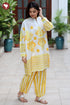 Slub Cotton Lemon & Yellow Kurta And Pant Set in Block Print