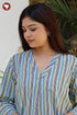 Cambric Cotton Blue & Olive Green Stripe Kurta and Salwar Set in Floral Print