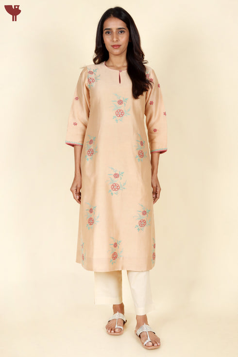 Chanderi Silk Kurta And Dupatta Set With Floral Chikankari Embroidery