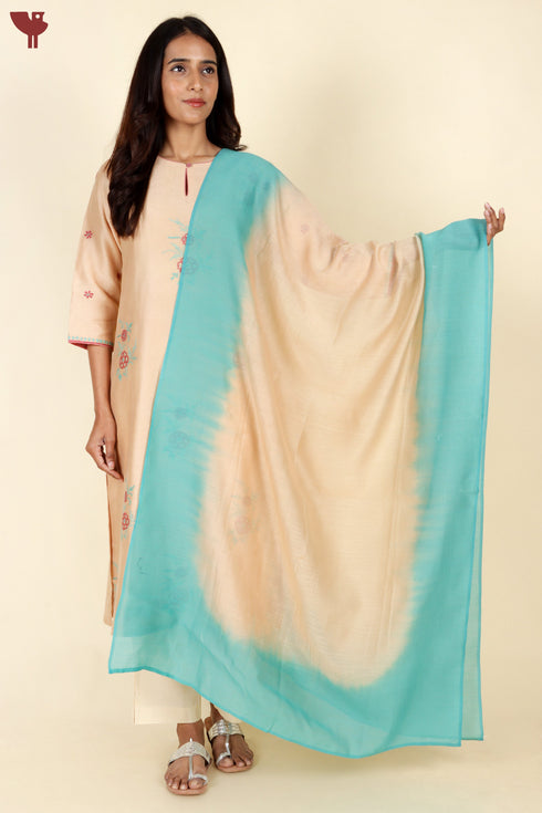 Chanderi Silk Kurta And Dupatta Set With Floral Chikankari Embroidery