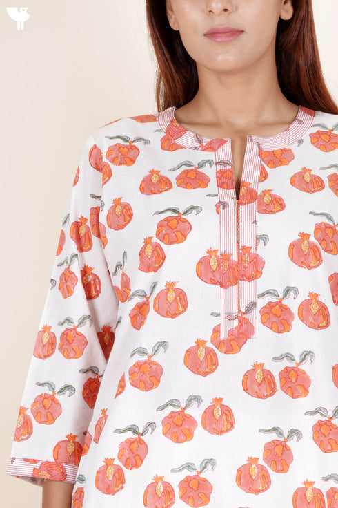 Cambric Cotton Kurta With Kota Dupatta In Floral Block Print