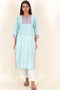 Cambric Cotton Kurta With Kota Dupatta In Floral Block Print