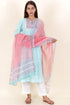Cambric Cotton Kurta With Kota Dupatta In Floral Block Print