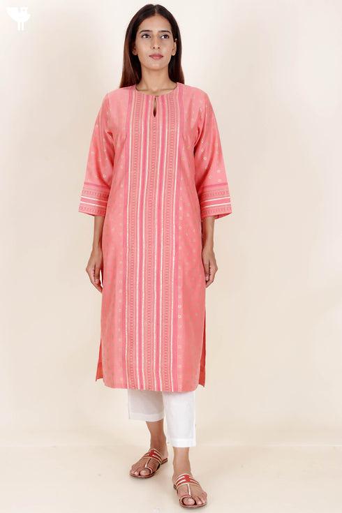 Chanderi Silk Kurta Dupatta Set With Gold Block Print
