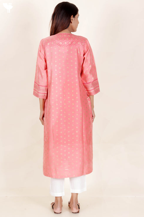 Chanderi Silk Kurta Dupatta Set With Gold Block Print