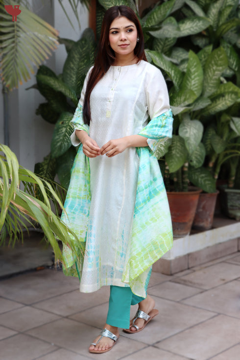 Chanderi Silk Kurta And Dupatta Set With Block Print