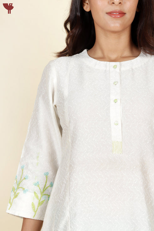 Chanderi Silk Kurta And Dupatta Set With Block Print