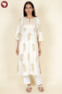 Bengal Cotton Cream Kurta and Dupatta Set In Block Print