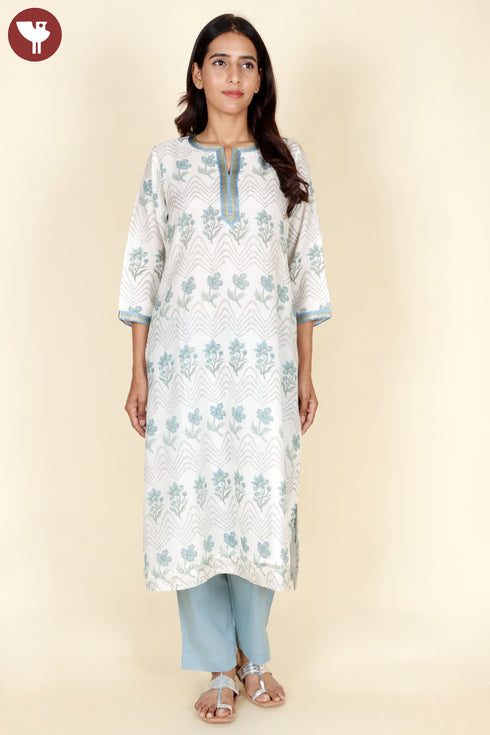 Chanderi Silk Kurta Dupatta Set In Floral Block Print