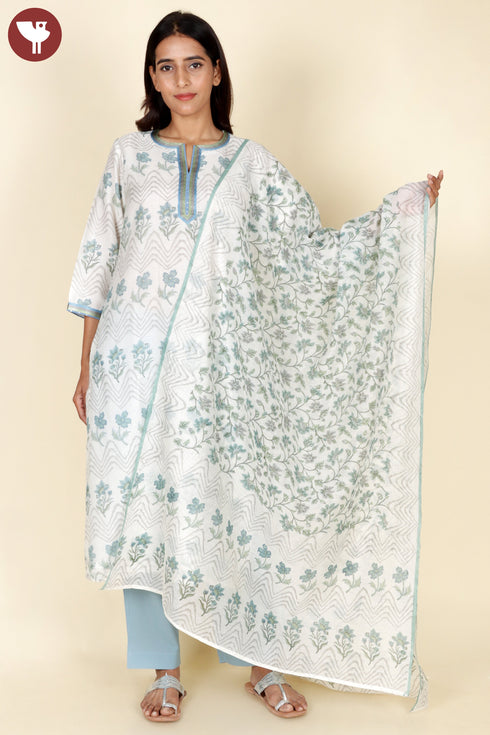 Chanderi Silk Kurta Dupatta Set In Floral Block Print