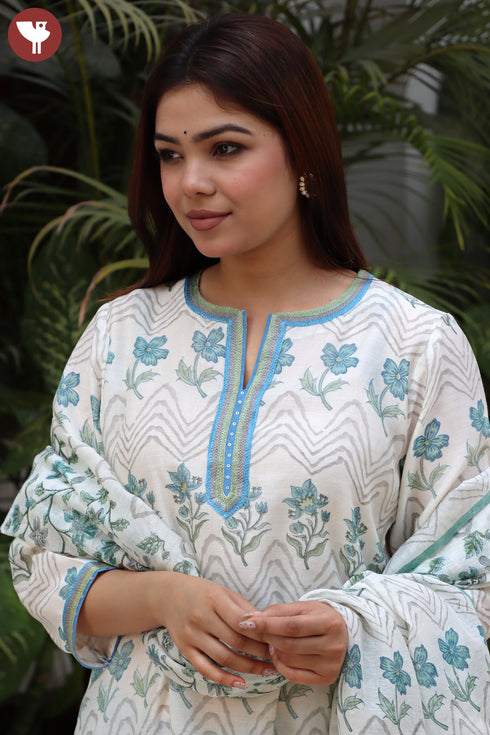 Chanderi Silk Kurta Dupatta Set In Floral Block Print