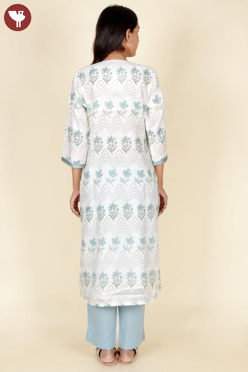 Chanderi Silk Kurta Dupatta Set In Floral Block Print