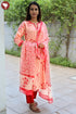 Terry Voile Kurta Dupatta Set In Striped Floral Block Print