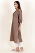 Cotton Pintucked Kurta In Brown