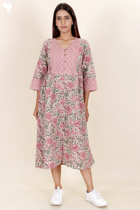 Cambric Cotton Dress In Block Print