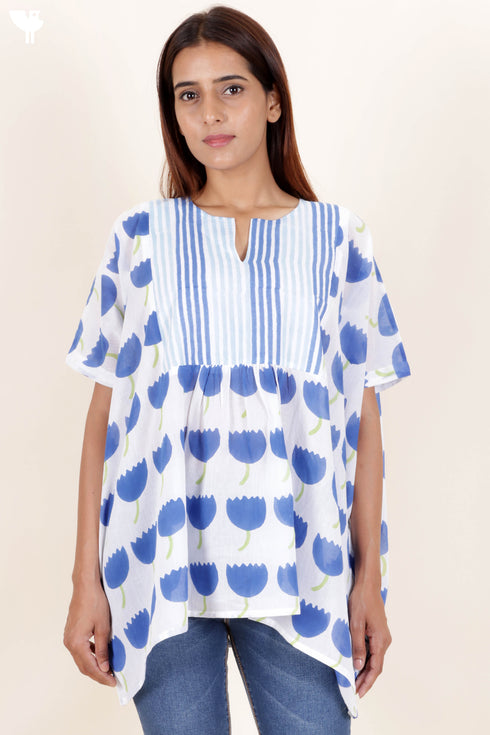 Mulmul Cotton Top In Floral Block Print