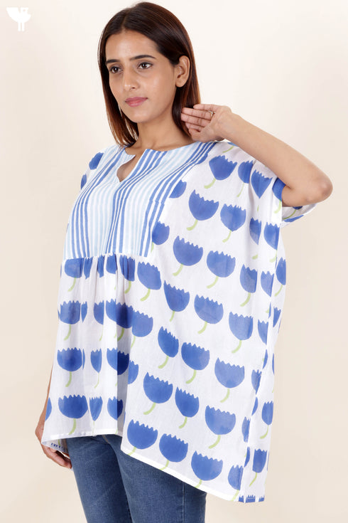 Mulmul Cotton Top In Floral Block Print