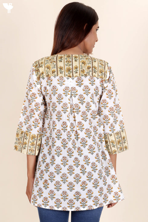 Slub Cotton Top In Floral Block Print