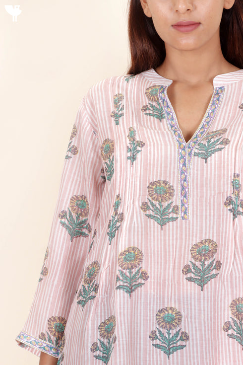 Modal Silk Top In Floral Block Print