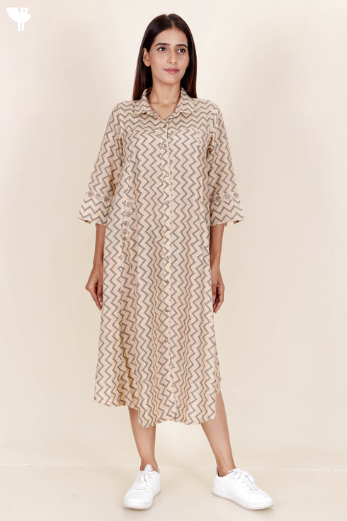 Cotton Silk Dress In Block Print