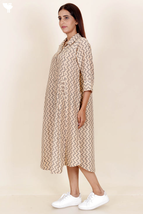 Cotton Silk Dress In Block Print