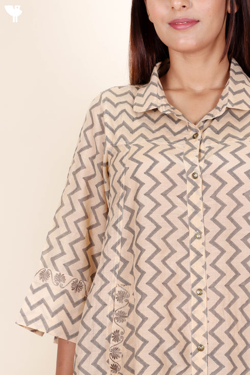 Cotton Silk Dress In Block Print