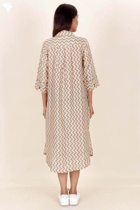 Cotton Silk Dress In Block Print