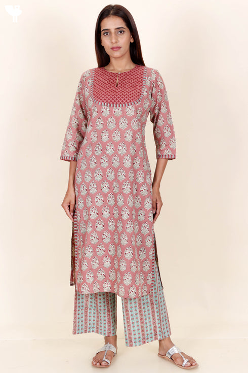 Cambric Cotton Kurta In Floral Block Print