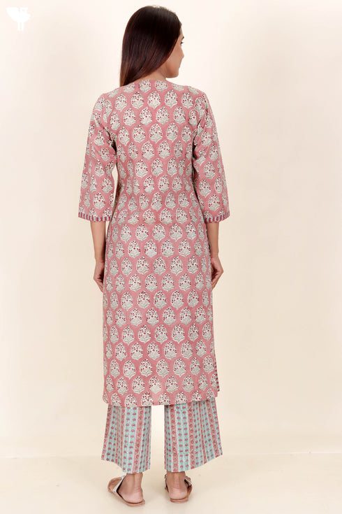 Cambric Cotton Kurta In Floral Block Print