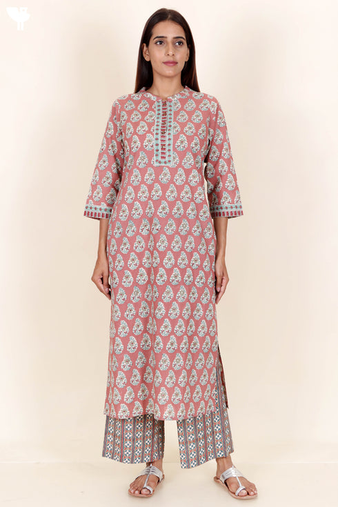 Cambric Cotton Kurta In Floral Block Print
