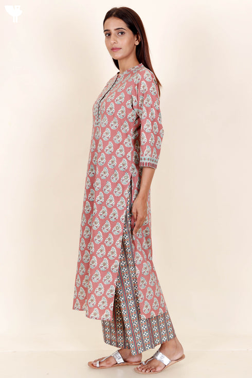 Cambric Cotton Kurta In Floral Block Print