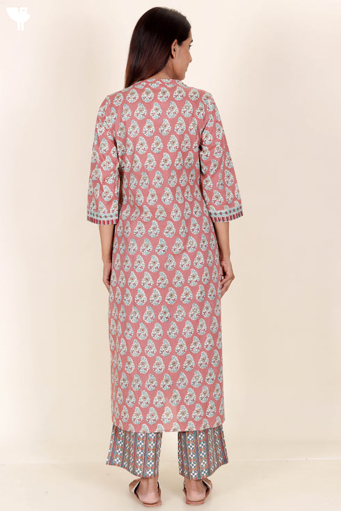 Cambric Cotton Kurta In Floral Block Print