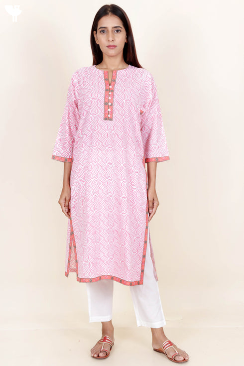 Cambric Cotton Kurta In Block Print