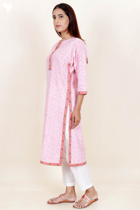 Cambric Cotton Kurta In Block Print
