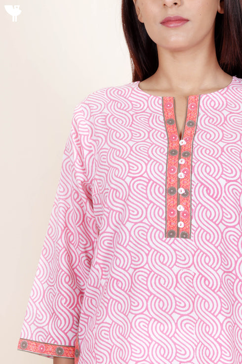 Cambric Cotton Kurta In Block Print