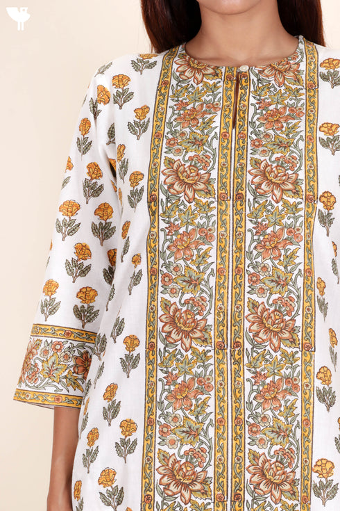 Cambric Cotton Kurta In Floral Block Print
