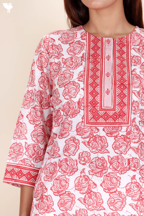 Cambric Cotton Kurta In Floral Block Print